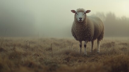 Fototapeta premium Schaf auf der Wiese bei Dämmerung