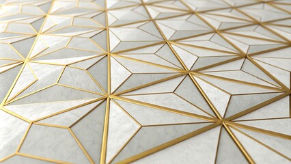 Abstract Geometric Pattern Gold Triangles on White Marble, Abstract, Geometry