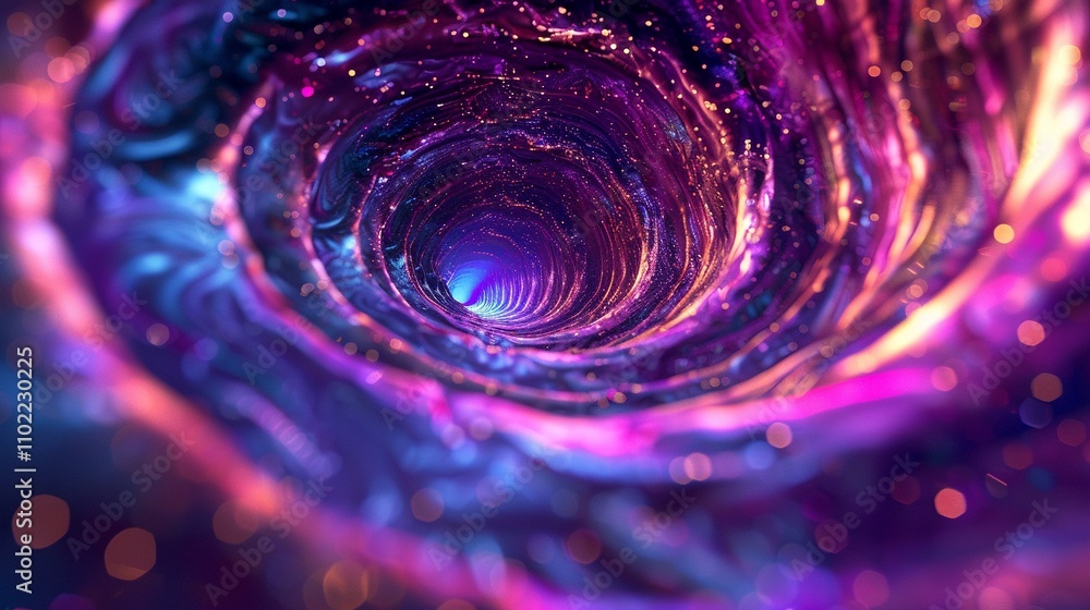 Poster sparkling cosmic vortex interspersed with glowing specks 3d rendering image. swirling portal luminou