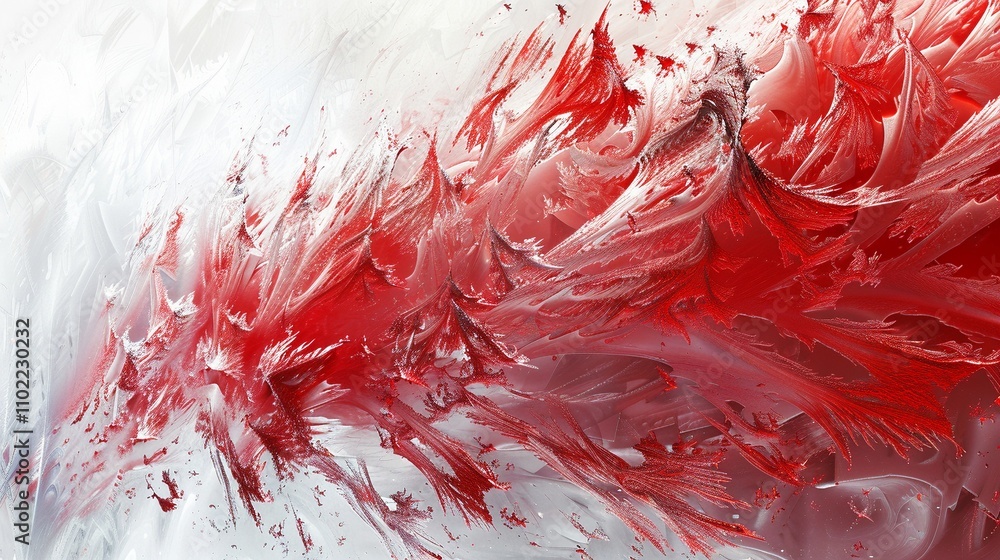 Poster bold abstract texture with frosted red streaks 3d rendering image. intricate feathered swirls backgr