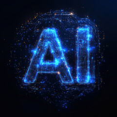 AI technology glowing in blue lights, representing innovation and digital advancement. This futuristic design showcases essence of artificial intelligence
