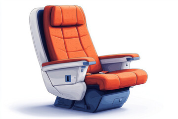 minimal design illustration of airplane seat in orange and white colors, showcasing comfort and style. Perfect for travel related themes