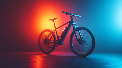Fototapeta premium A minimalist electric bicycle with a square-shaped frame and integrated lights, photographed in a modern studio setting with bright, clean lighting
