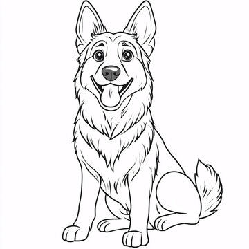 recommend clip art: Cute Cartoon German Shepherd Dog Sitting with Friendly Expression for kid's coloring page outline on white background