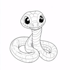 Fototapeta premium Cute Cartoon Snake with Large Eyes and Playful Expression for kid's coloring page outline on white background