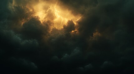 Fototapeta premium Dark and dramatic stormy sky with electrifying lightning illuminating the clouds at dusk