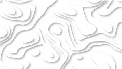 Abstract 3d wavy line paper cut white background. Topographic canyon geometric map relief texture with curved layers and shadow.