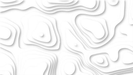 Abstract 3d wavy line paper cut white background. Topographic canyon geometric map relief texture with curved layers and shadow.