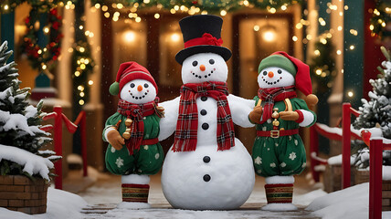 snowman on the background of the christmas tree