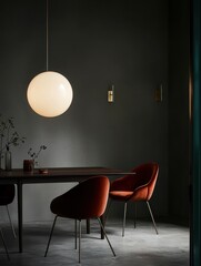 Stylish modern lighting feature in minimalist dining space contemporary home interior design cozy ambiance artistic viewpoint
