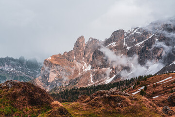 Morning mist in the Dolomites in South Tyrol, Italy.