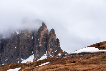 Morning mist in the Dolomites in South Tyrol, Italy.