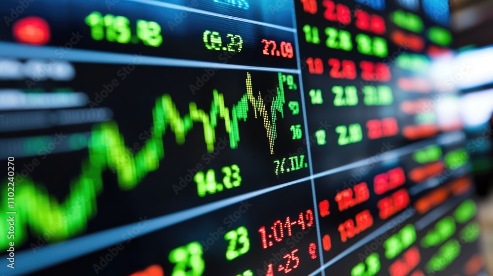 Aufkleber financial market data display with colorful stock ticker and graphs showing fluctuations of various 