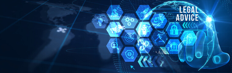 Business, Technology, Internet and network concept. Labor law, Lawyer, Attorney at law, Legal advice concept on virtual screen. 3d illustration