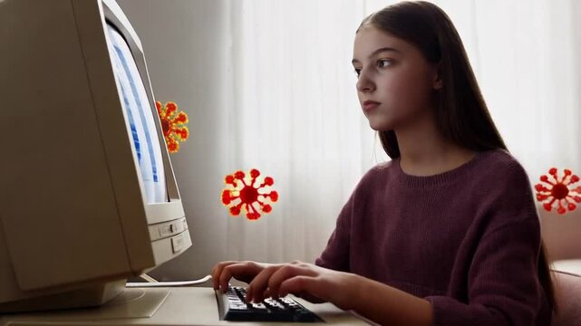 girl infected with virus while using computer