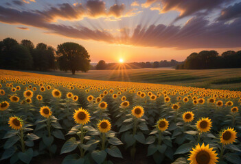 sunflower field at sunset