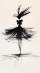 Obraz premium a black and white drawing of a ballerina in a tutu, with a white background The dress is detailed with intricate lines and curves, giving it a graceful and elegant