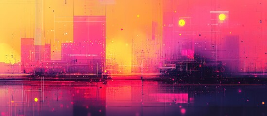 Obraz premium Abstract cityscape with a pink and yellow sky.