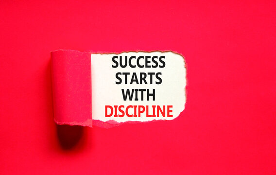 Success starts with discipline symbol. Concept words Success starts with discipline on beautiful white paper. Beautiful red background. Business success starts with discipline concept. Copy space - Powered by Adobe