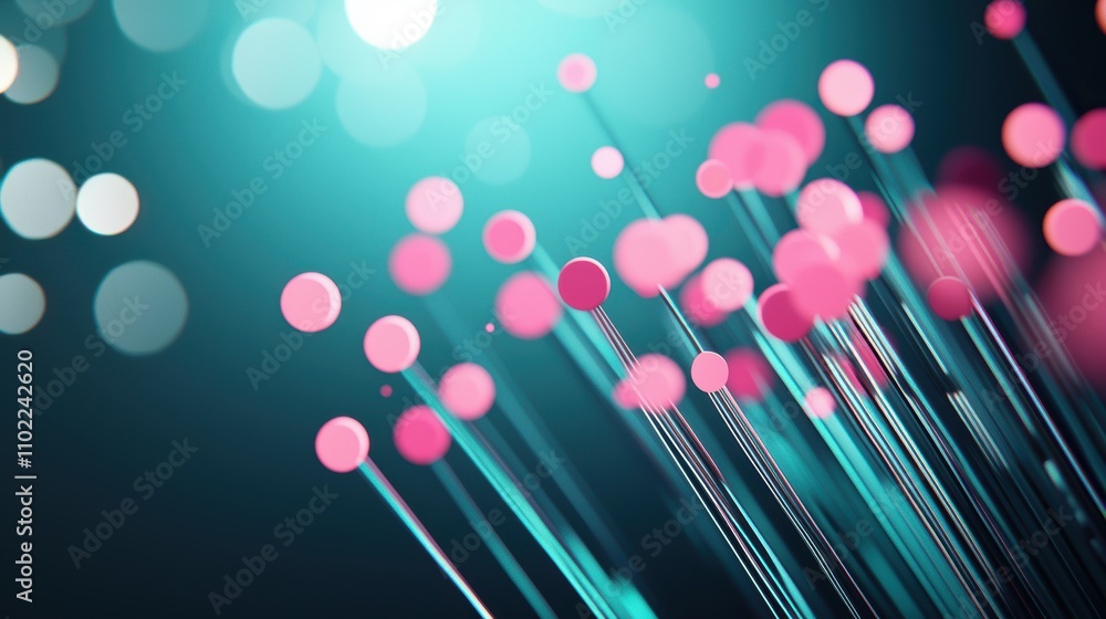 Poster an abstract representation of network data flowing through fiber optic cables, visualized by beams o