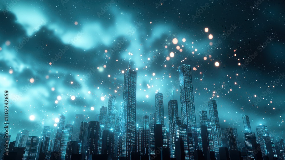 Poster a futuristic cityscape with interconnected devices and holographic data streams, symbolizing the fut