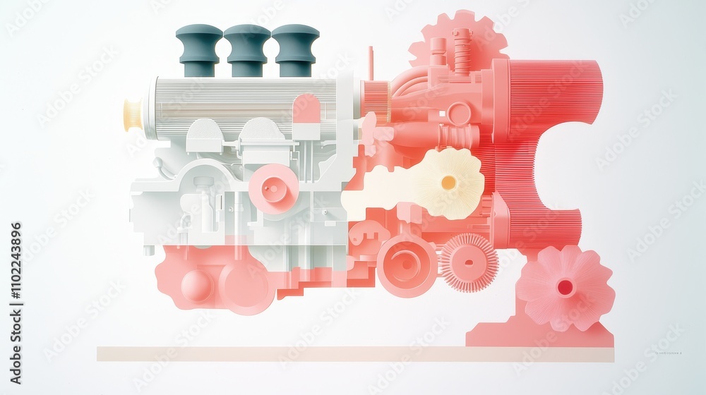 Poster a cutaway view of a powerful engine with pistons, cylinders, and intricate components, illustrating 