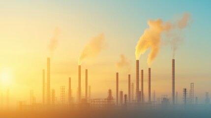 Obraz premium A large industrial area with many tall smokestacks