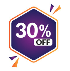30% OFF Sale Discount Banner. Discount offer price tag. Vector Modern Sticker Illustration.