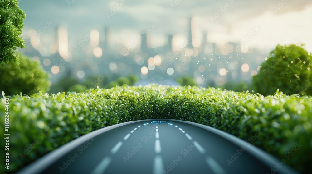 Poster a futuristic cityscape with autonomous vehicles navigating seamlessly, facial recognition technology