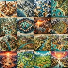 Different Battlemaps landscapes illustration. AI generated illustration