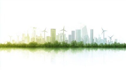 Obraz premium A city skyline with windmills and trees
