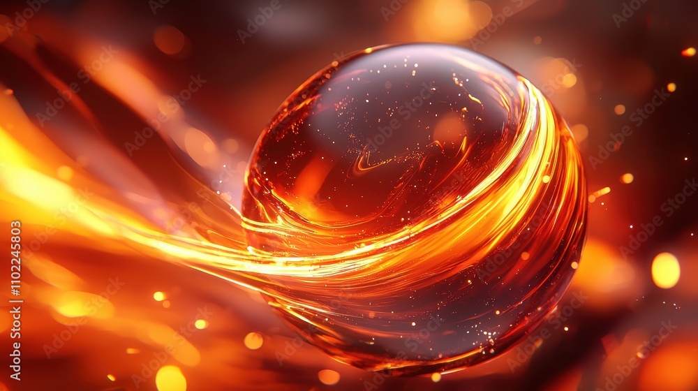 Poster a glowing orb surrounded by flowing, molten energy creates a dynamic and captivating visual effect, 