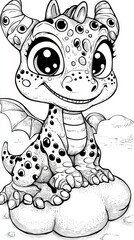  a sketch of a cute baby dragon sitting on a rock It is a free printable coloring page, perfect for kids to enjoy The dragon has a bright yellow body with black sp