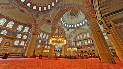 Obraz premium Magnificent Interior of the Suleymaniye Mosque in Istanbul, Turkey