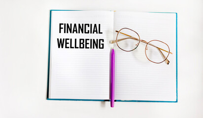 A text about financial well-being written in a notebook on a white background