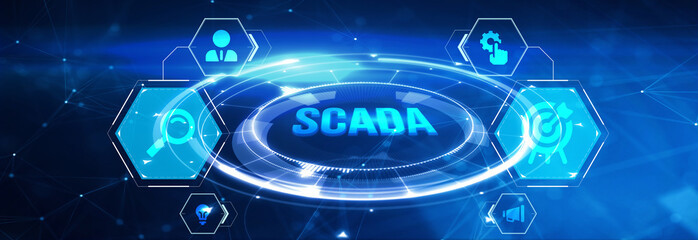System Supervisory Control And Data Acquisition technology concept. SCADA. 3d illustration