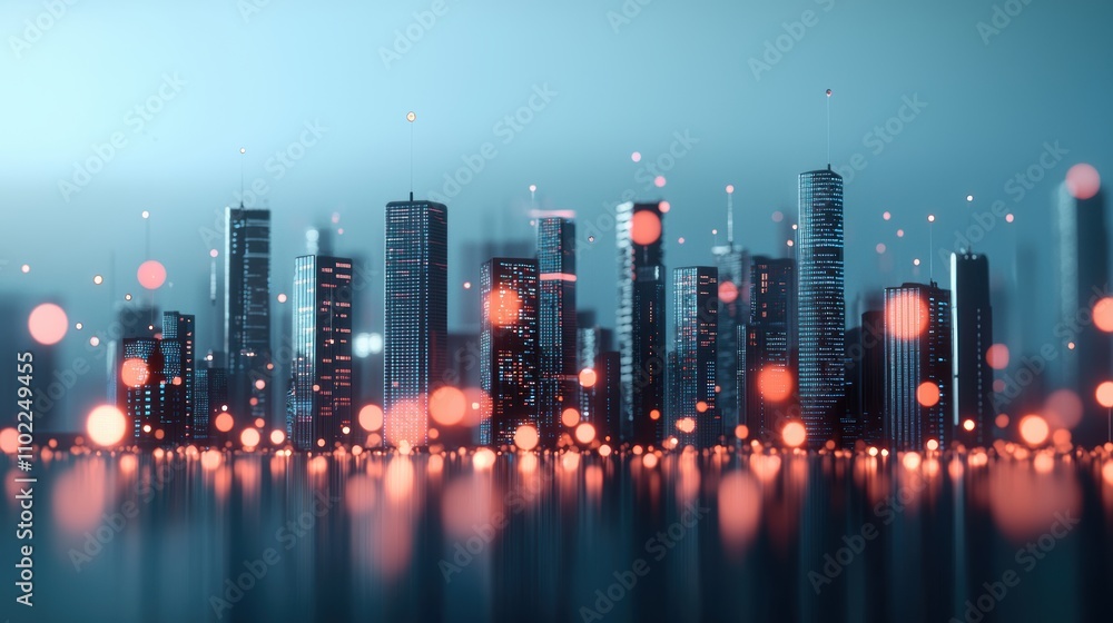 Poster a futuristic cityscape with holographic projections of financial data, charts, and graphs, represent