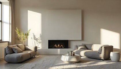 Modern living room interior with plush sofa, sleek furniture, and contemporary decor