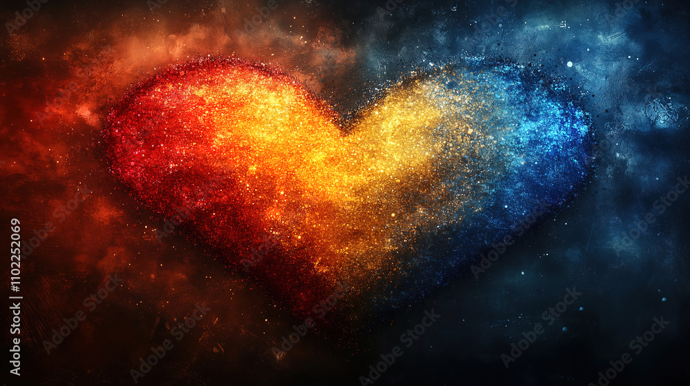 Aufkleber vivid heart shape created using colorful cosmic dust in a nebula-like background. generative ai