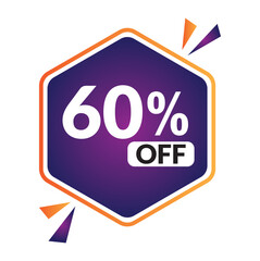 60% OFF Sale Discount Banner. Discount offer price tag. Vector Modern Sticker Illustration.