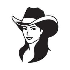 beautiful Woman with a cowboy hat silhouette vector art black color design and solid white background 