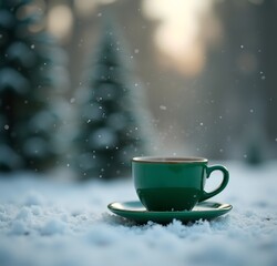 Obraz premium cup of coffee in winter ambience