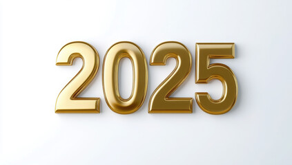 2025 Happy New Year 3d number gold isolated on white background
