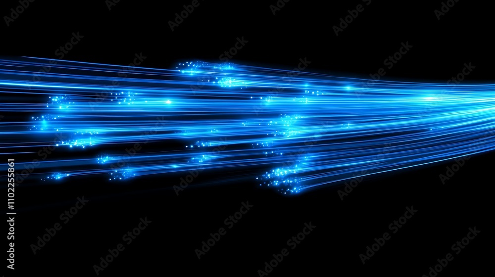 Poster dynamic blue light trails create a mesmerizing effect in a dark setting, perfect for digital backgro
