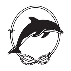 Dolphin jumping through a hoop silhouette vector art black color design and solid white background