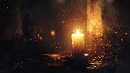 Whispering shadows cryptic ciphertexts eerie candlelit ambiance. Phantasmagoric. Illustration