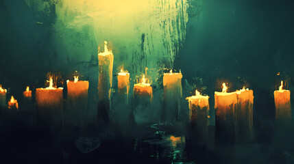 Whispering shadows cryptic ciphertexts eerie candlelit ambiance. Phantasmagoric. Illustration