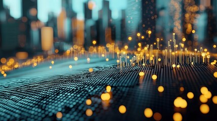 A close-up shot of a stock market ticker displaying rapidly changing numbers and graphs, representing financial markets, investments, and the constant fluctuations of the economy.