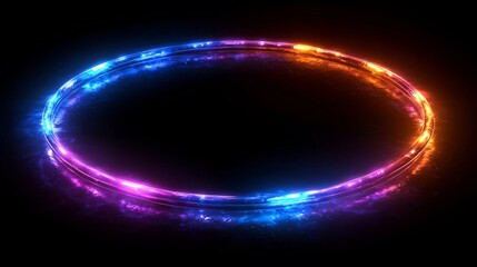Floating Neon Ring with Vibrant Electric Blue and Purple Lights on Dark Backdrop for Product Concept Displays