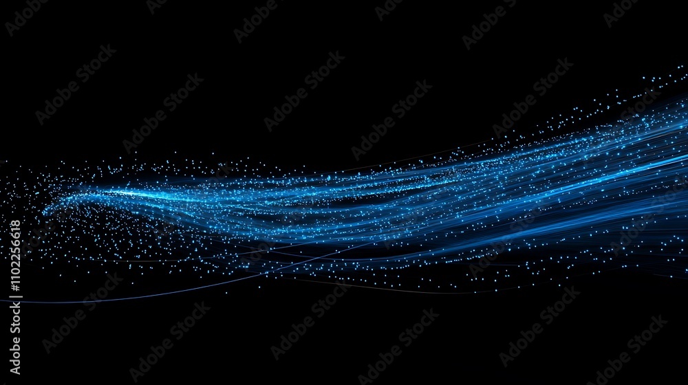 Poster vibrant blue light trails create a dynamic atmosphere in an abstract digital setting